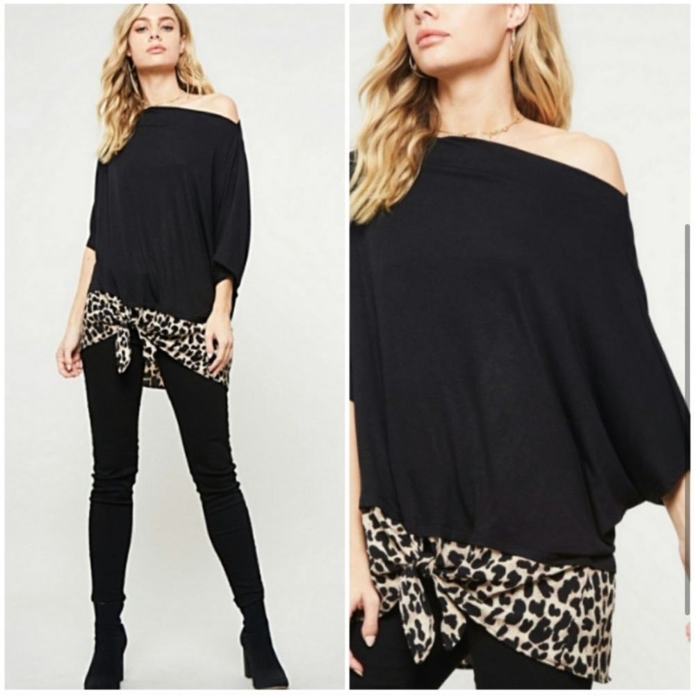 Black Leopard Tie Blouse